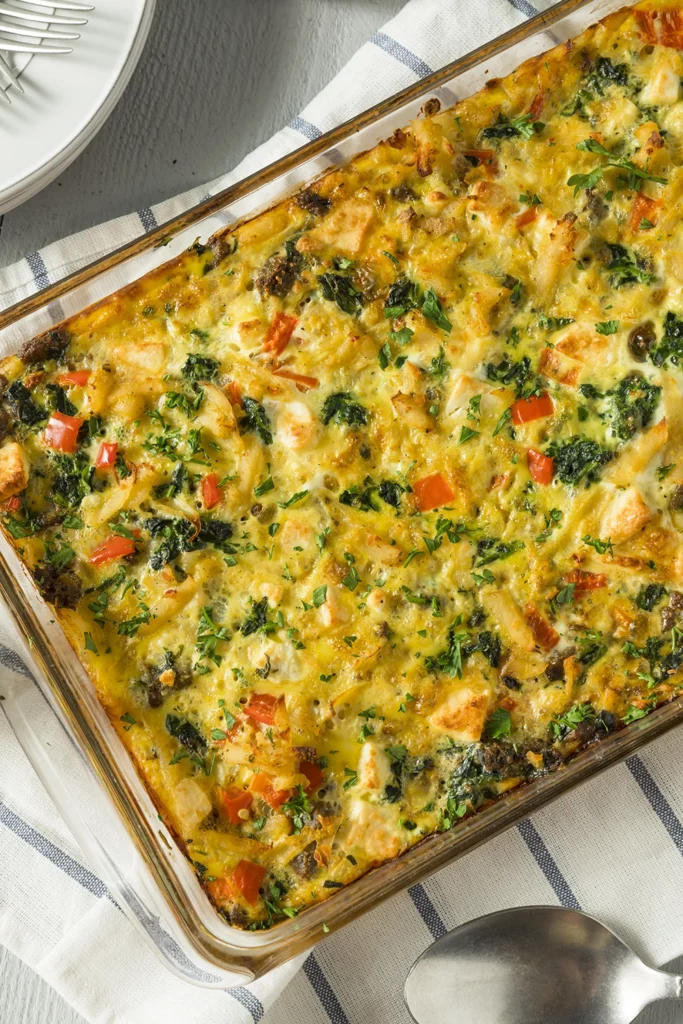 Egg bake recipe, make-ahead brunch casserole, overnight breakfast casserole, easy breakfast bake