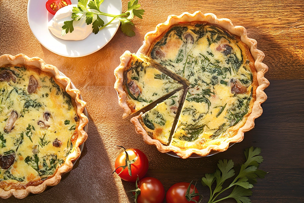 Mushroom and Spinach Quiche, vegetable quiche, spinach quiche, savory pie