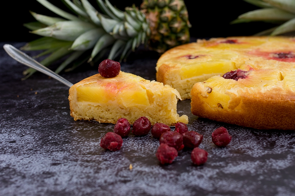 Tropical cake, pineapple cake, caramelized fruit cake