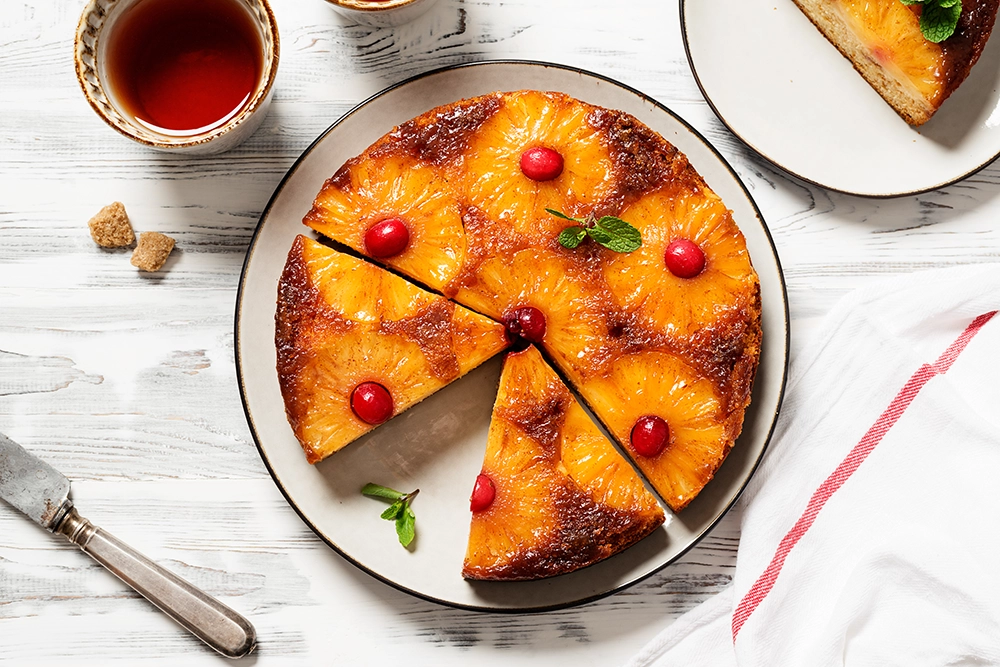 Tropical cake, pineapple cake, caramelized fruit cake